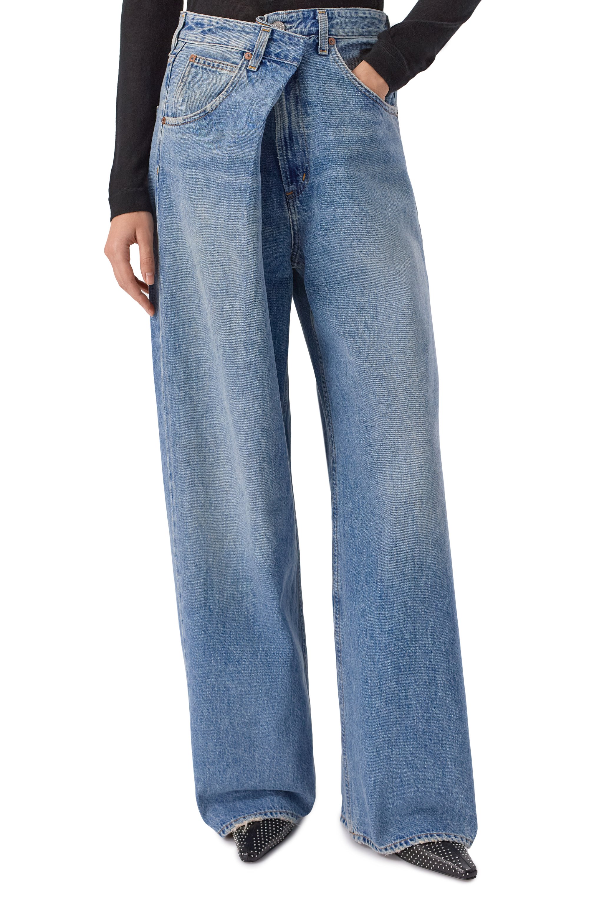 Джинсы vana fold AGOLDE голубого цвета по цене 58200 руб., арт. A2411765, фото 3 Джинсы vana fold AGOLDE, арт. A2411765, фото 3