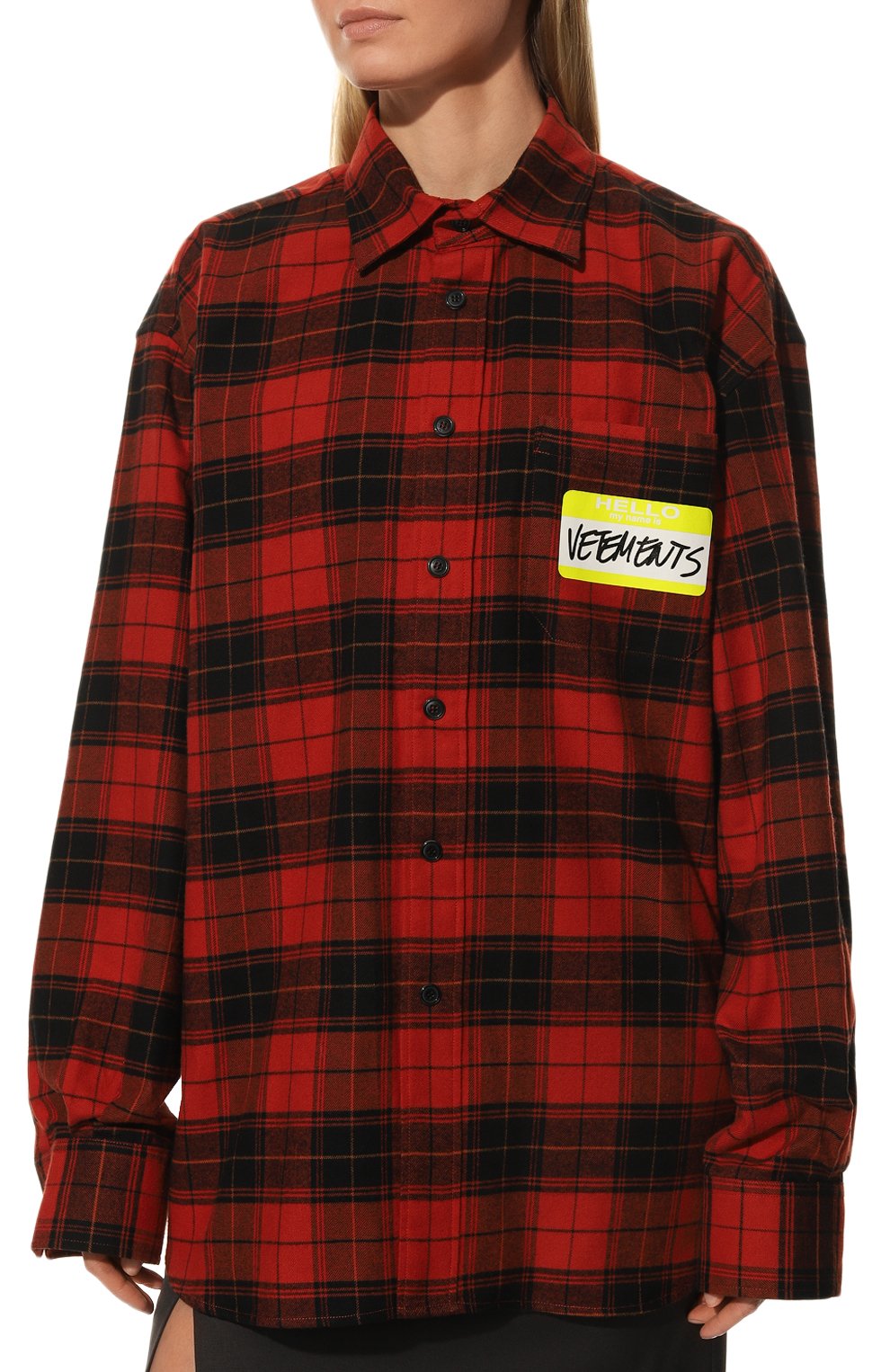 Хлопковая рубашка VETEMENTS красного цвета по цене 108500 руб., арт. UA53SH700R, фото 3 Хлопковая рубашка VETEMENTS, арт. UA53SH700R, фото 3