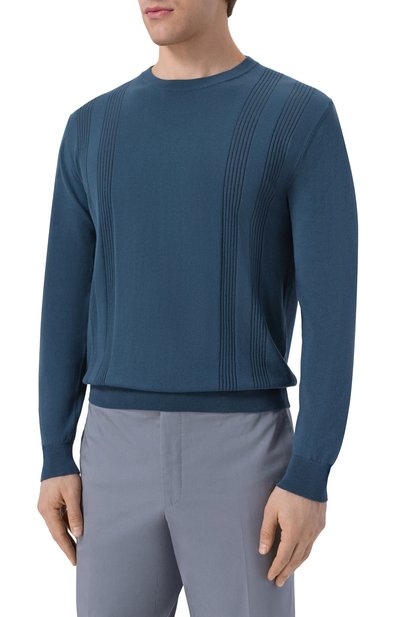 Хлопковый джемпер CORNELIANI темно-бирюзового цвета по цене 58850 руб., арт. 27M58A/2725109, фото 3 Хлопковый джемпер CORNELIANI, арт. 27M58A/2725109, фото 3