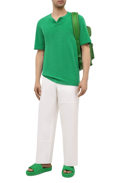 Текстильные шлепанцы resort BOTTEGA VENETA зеленого цвета по цене 41200 руб., арт. 660245/V0VW0, фото 2 Текстильные шлепанцы resort BOTTEGA VENETA, арт. 660245/V0VW0, фото 2