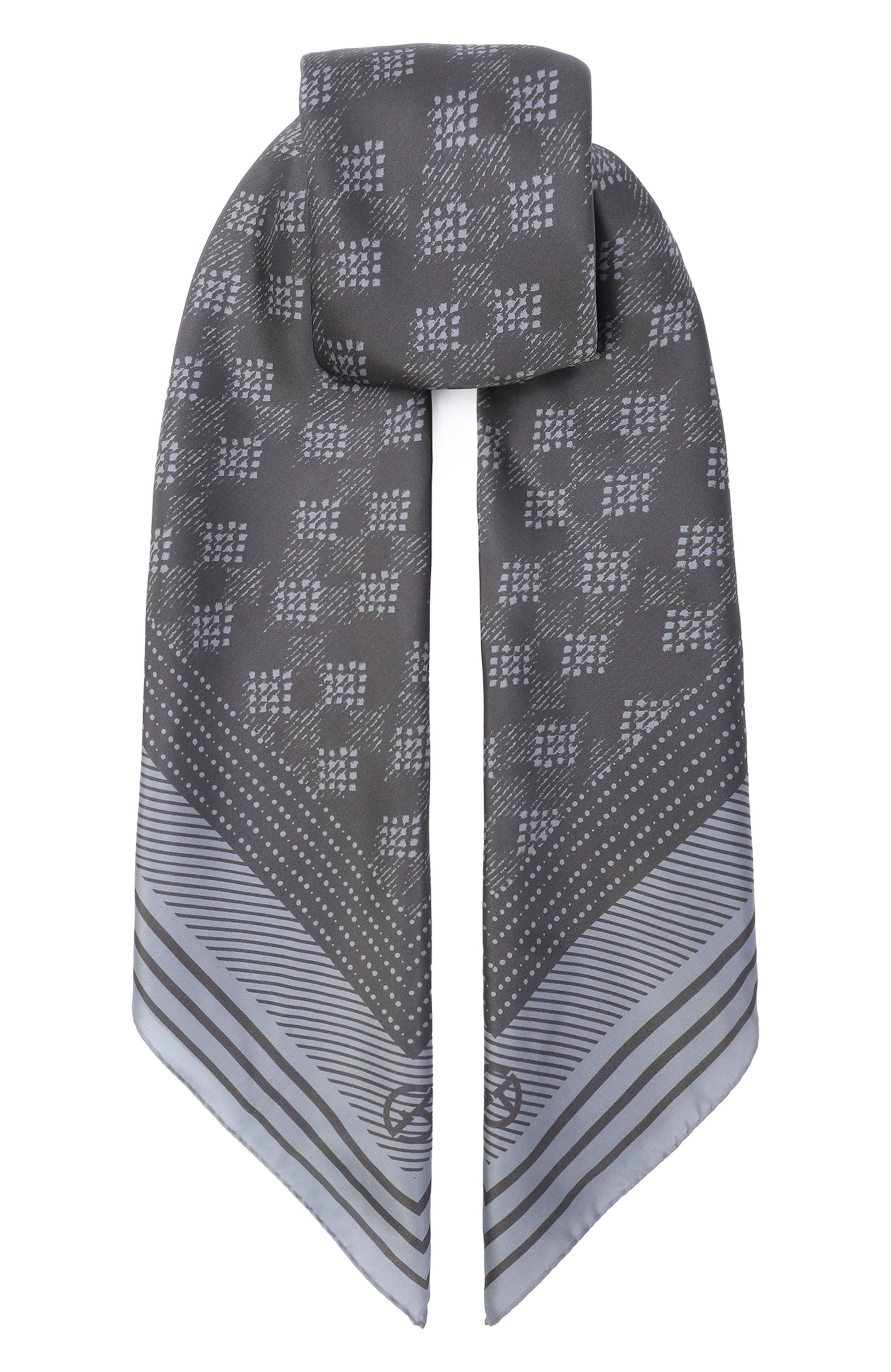 Шелковая шаль GIORGIO ARMANI серого цвета по цене 93650 руб., арт. GW004341/TE24005, фото 1 Шелковая шаль GIORGIO ARMANI, арт. GW004341/TE24005, фото 1