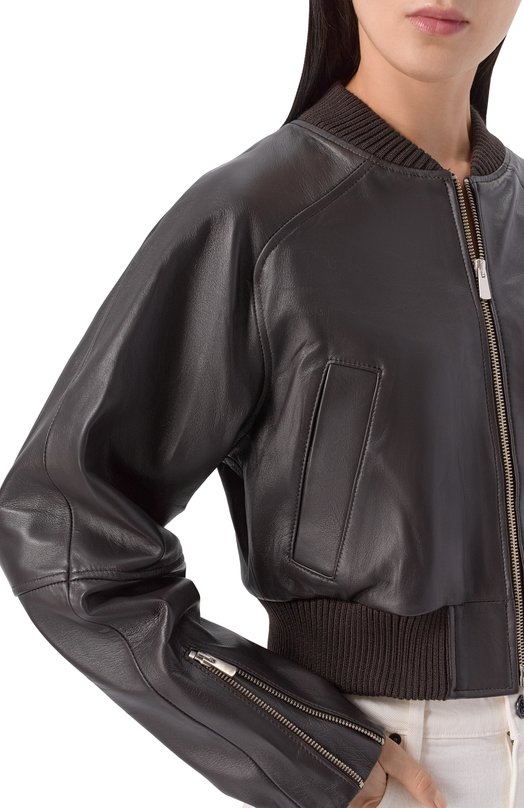 Кожаный бомбер Erika Cavallini P6SW05 Коричневый  P6SW05 Фото 5