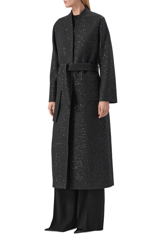 Шерстяное пальто с отделкой пайетками Seven Lab CX black brilliant Чёрный  CX black brilliant Фото 3