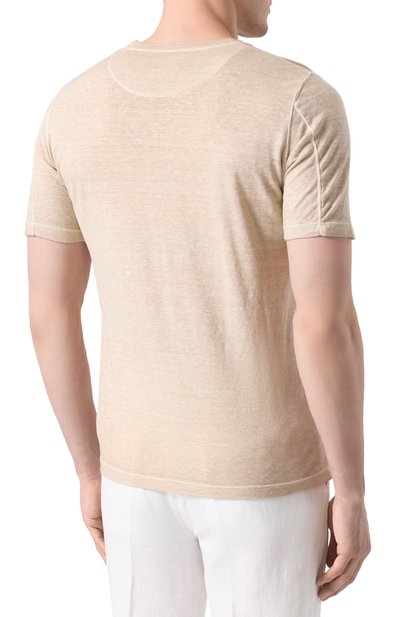 Футболка из хлопка и льна 120% LINO бежевого цвета по цене 17550 руб., арт. 32ALIM7186/G308/S01, фото 4 Футболка из хлопка и льна 120% LINO, арт. 32ALIM7186/G308/S01, фото 4