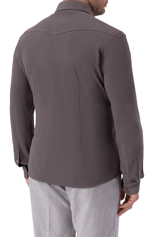 Хлопковая рубашка Brunello Cucinelli ME8546666 Серый  ME8546666 Фото 4