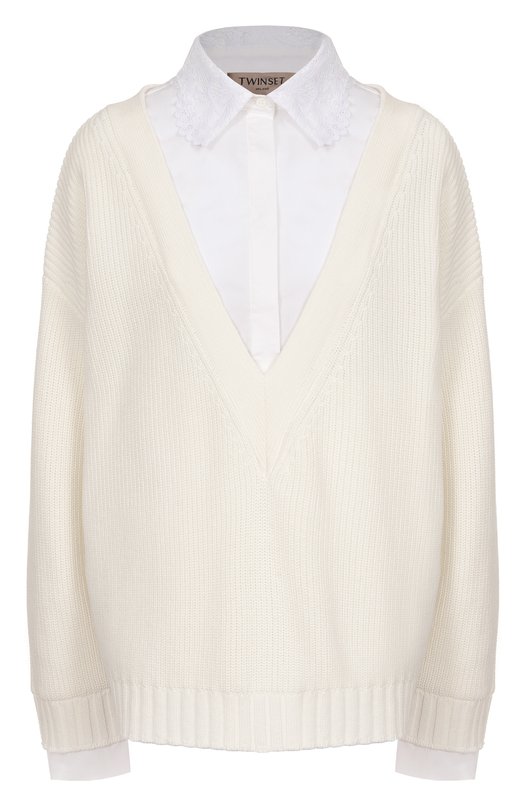 Хлопковый пуловер Twinset 251TP3390 Кремовый 251TP3390