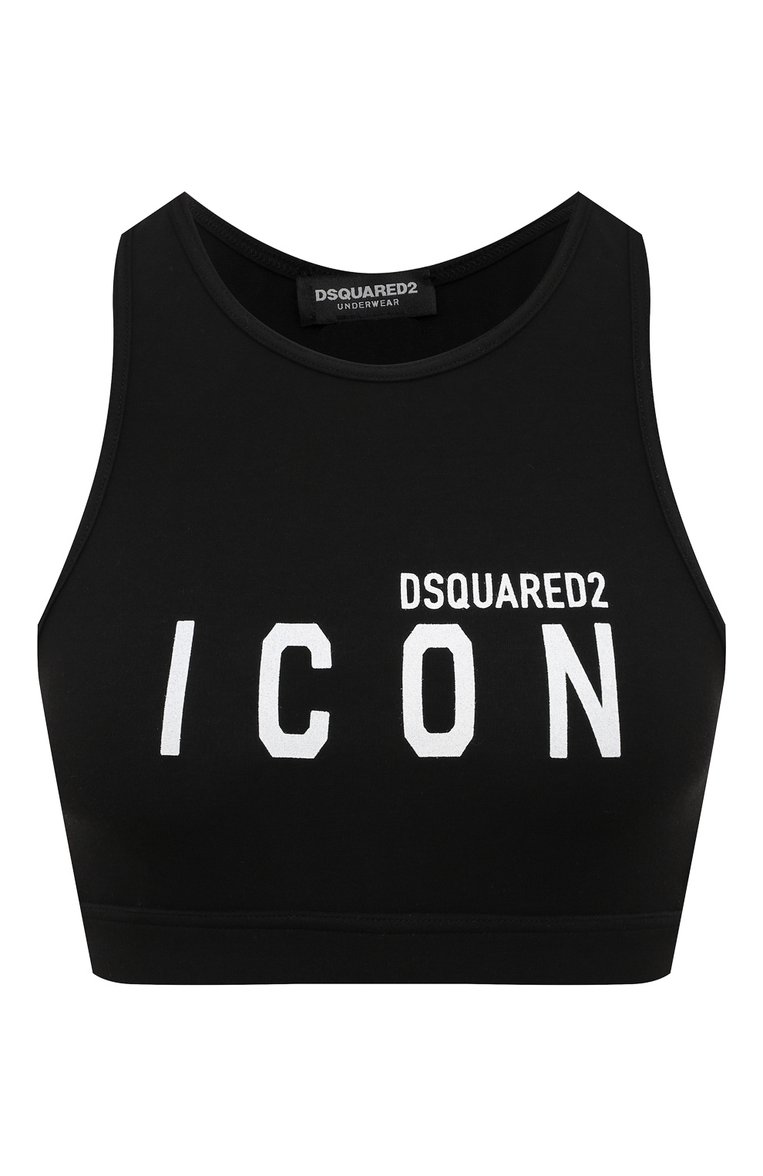 Женский топ DSQUARED2 черного цвета, арт. D8RG04030 | Фото 1 (Материал внешний: Хлопок; Длина (для топов): Укороченные; Стили: Спорт-шик; �Женское Кросс-КТ: Топ-спорт; Драгоценные камни: Проставлено; Материал сплава: Проставлено; Рукава: Без рукавов)