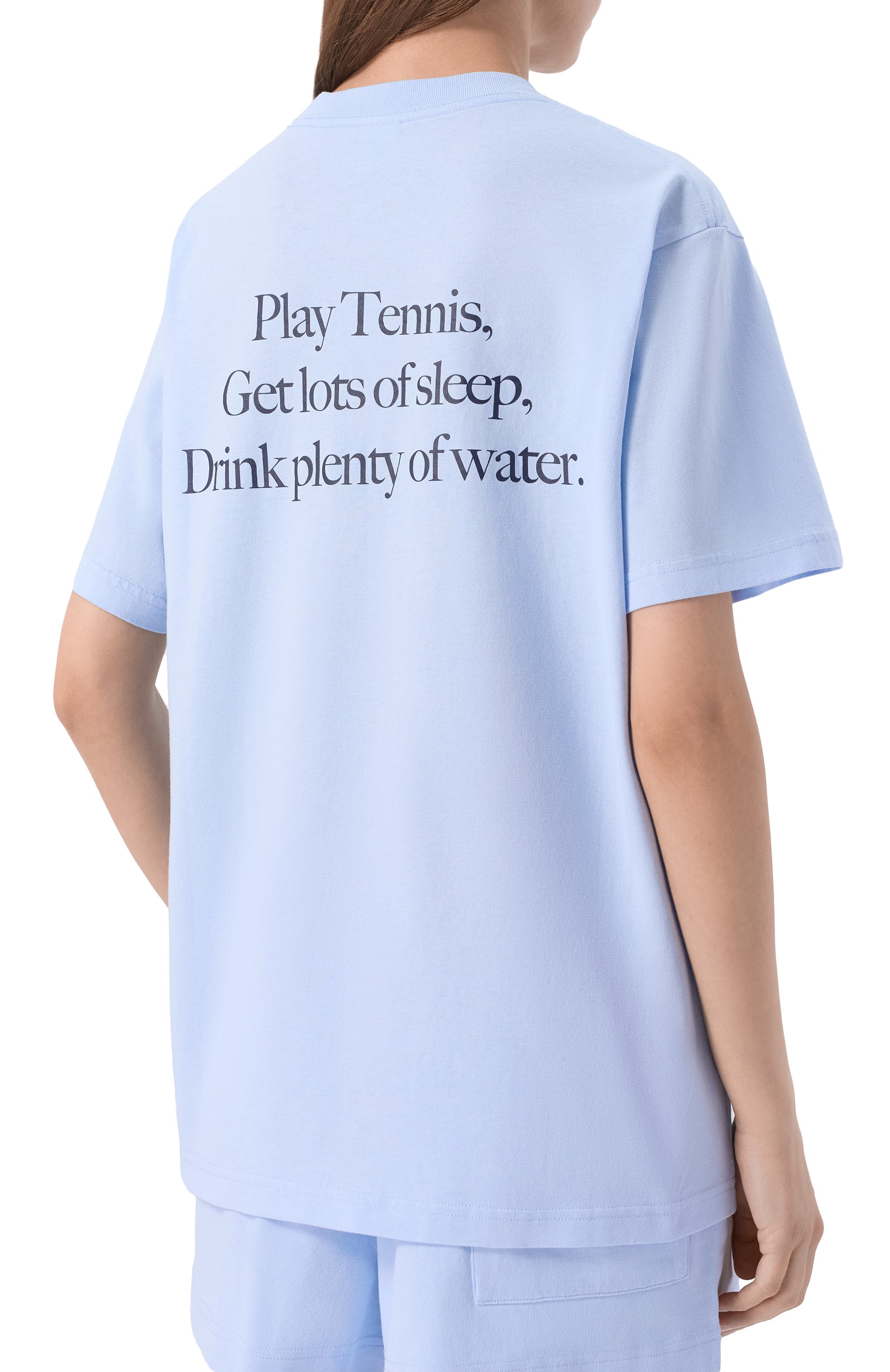 Хлопковая футболка SPORTY AND RICH голубого цвета по цене 12150 руб., арт. T011975300BL90, фото 4 Хлопковая футболка SPORTY AND RICH, арт. T011975300BL90, фото 4