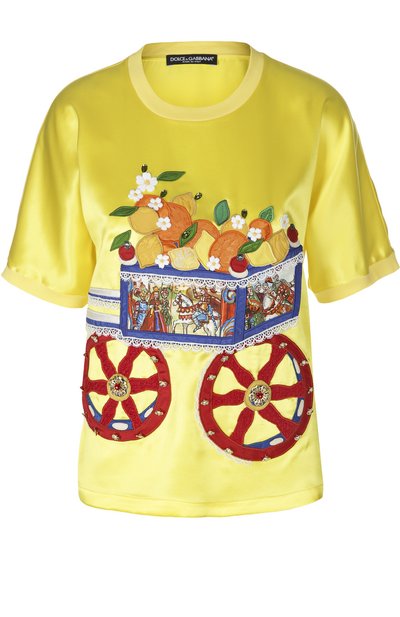 Женский шелковый топ прямого кроя с вышивкой DOLCE & GABBANA, арт. 0102/F7U11Z/TNAAF