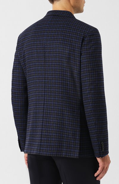 Однобортный шерстяной пиджак в клетку ZEGNA темно-синего цвета по цене 109500 руб., арт. 450712/1DS8G0, фото 4 Однобортный шерстяной пиджак в клетку ZEGNA, арт. 450712/1DS8G0, фото 4