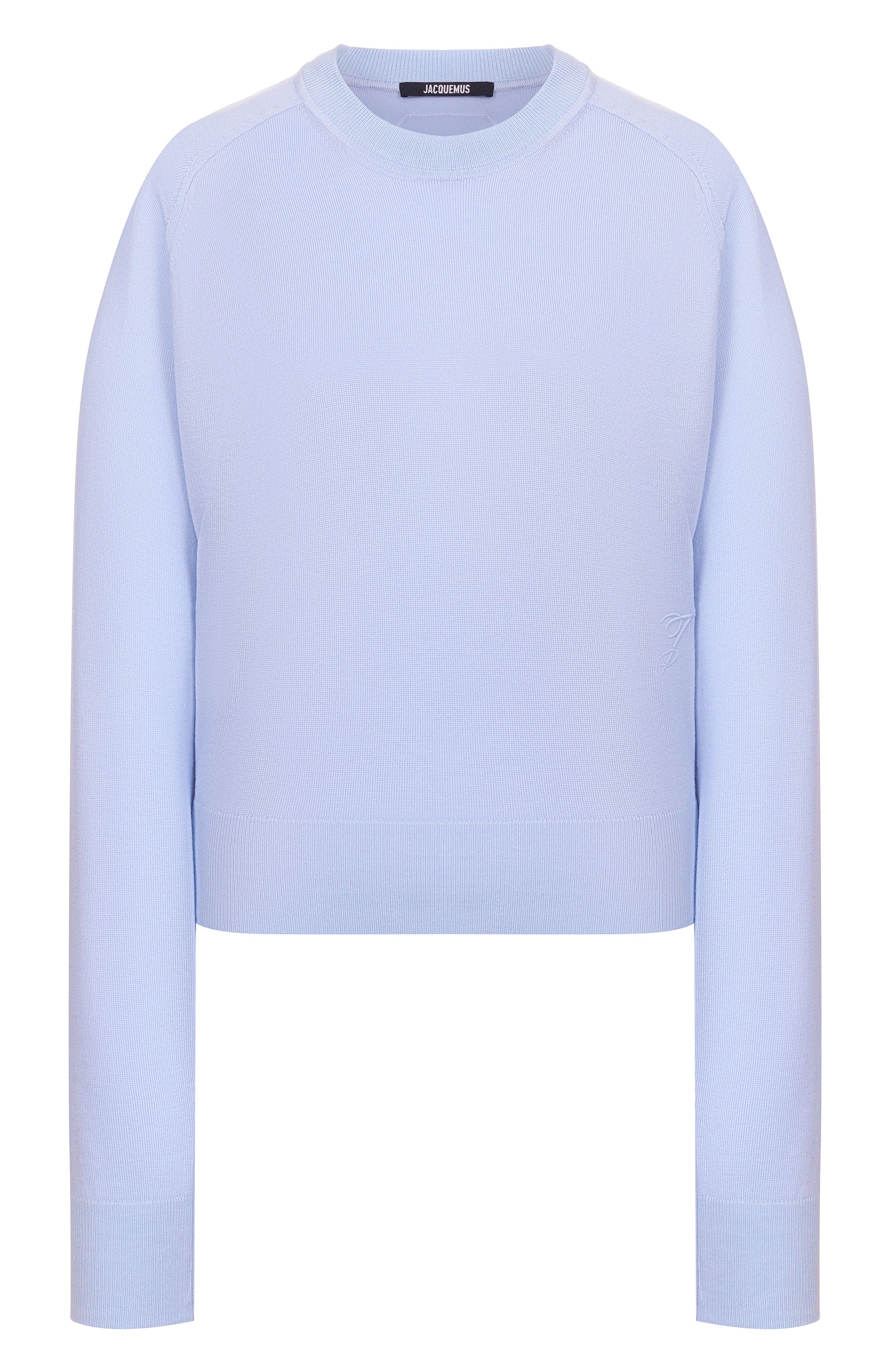 Шерстяной пуловер JACQUEMUS голубого цвета по цене 61400 руб., арт. 26ESWW00638/AK00299, фото 1 Шерстяной пуловер JACQUEMUS, арт. 26ESWW00638/AK00299, фото 1