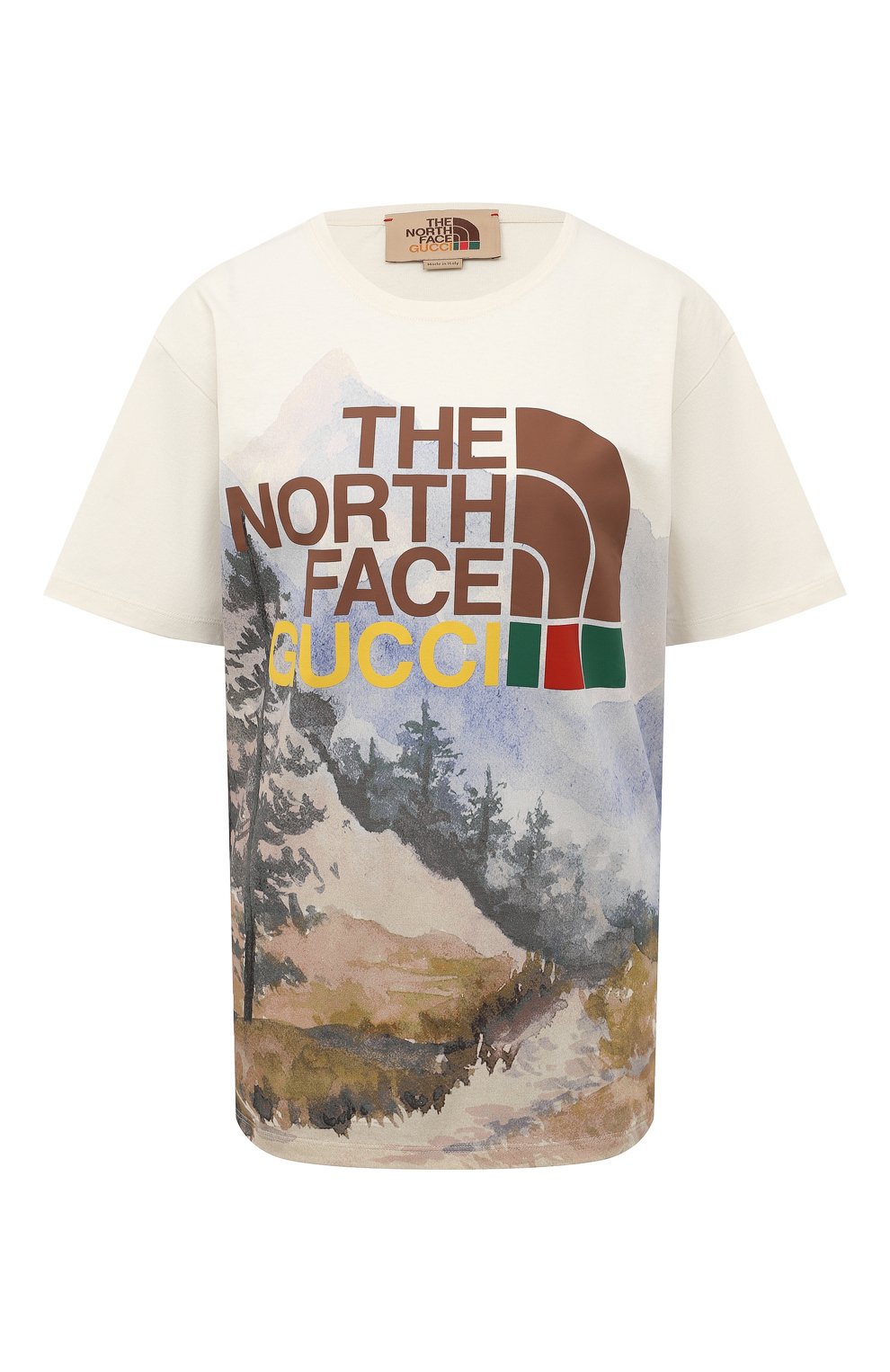 Хлопковая футболка the north face x gucci GUCCI разноцветного цвета по цене 79200 руб., арт. 672475 XJDS8, фото 1 Хлопковая футболка the north face x gucci GUCCI, арт. 672475 XJDS8, фото 1