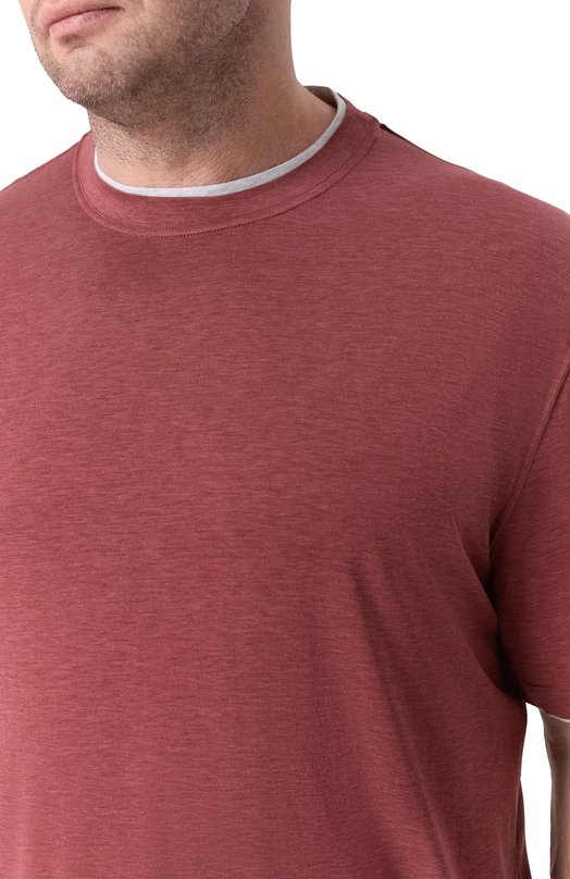 Футболка из шелка и хлопка Brunello Cucinelli MR8337427W Бордовый  MR8337427W Фото 5
