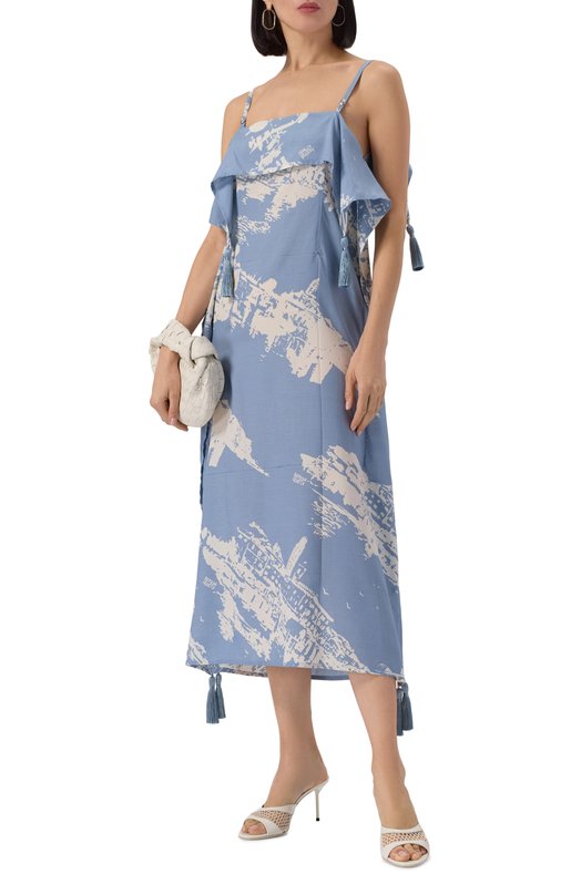 Платье из шелка и хлопка Bottega Veneta 834966/V5T80 Голубой  834966/V5T80 Фото 2