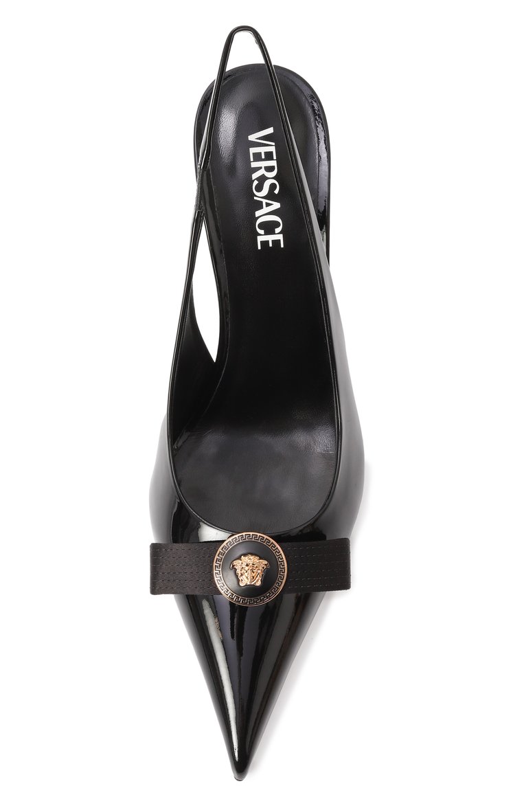 Женские лакированные туфли gianni ribbon 85 VERSACE черного цвета, арт. 1013717/1A08983 | Фото 6 (Материал внешний: Натуральная кожа; Драгоценные камни: Проставлено; Материал внутренний: Натуральная кожа; Подошва: Плоская; Материал сплава: Проставлено; Каблук высота: Высокий; Каблук тип: Шпилька)