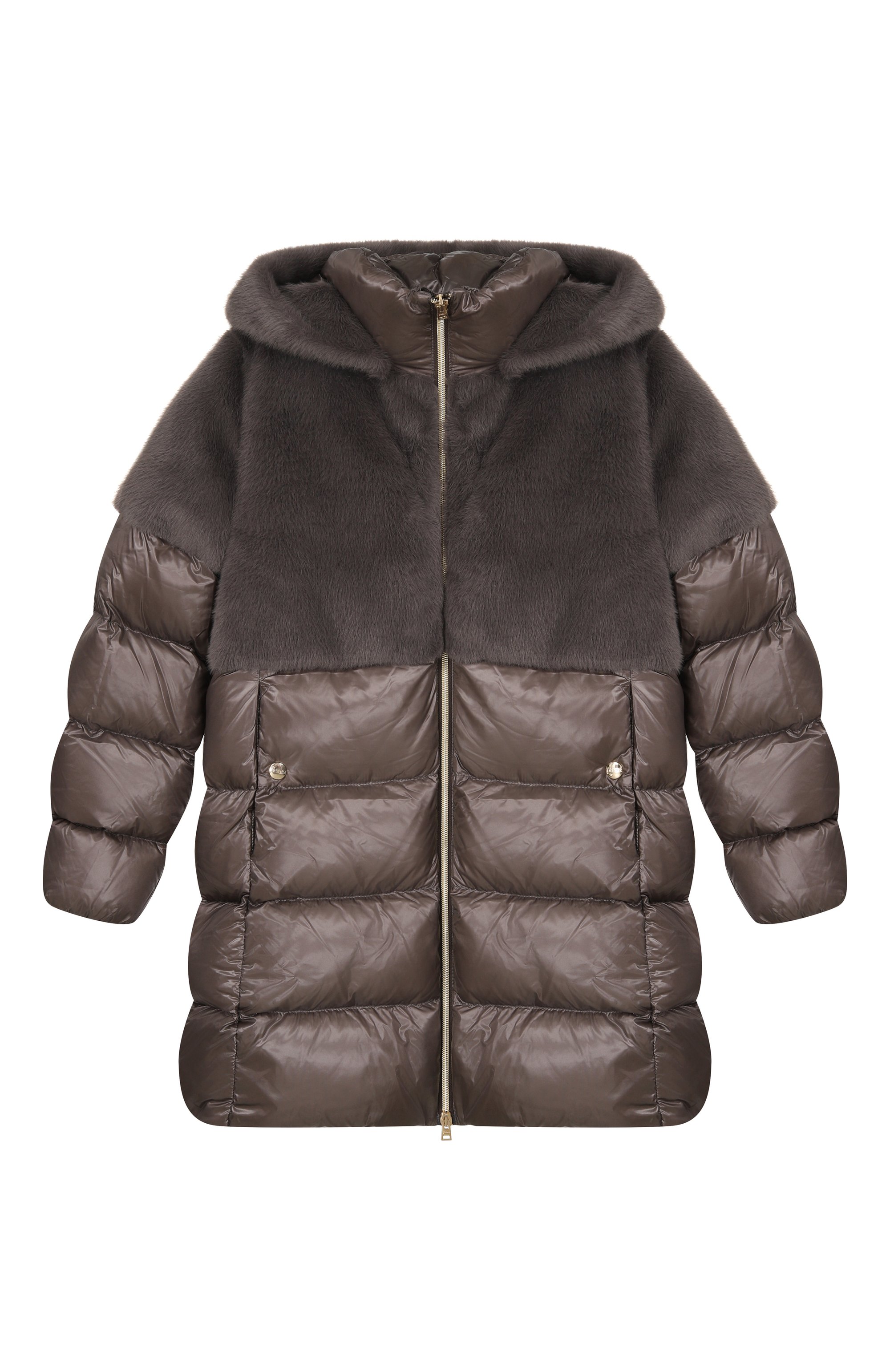 Пуховое пальто HERNO темно-серого цвета по цене 59950 руб., арт. PI000185G/12017Z/10-14, фото 1 Пуховое пальто HERNO, арт. PI000185G/12017Z/10-14, фото 1