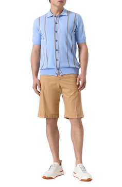 Мужские шорты CORNELIANI бежевого цвета, арт. 254EM2-2520127 | Фото 2 (Длина Шорты М: Ниже колена; Драгоценные камни: Проставлено; Материал сплава: Проставлено; Стили: Кэжуэл; Случай: Повседневный; Принт: Без принта; Материал внешний: Хлопок)