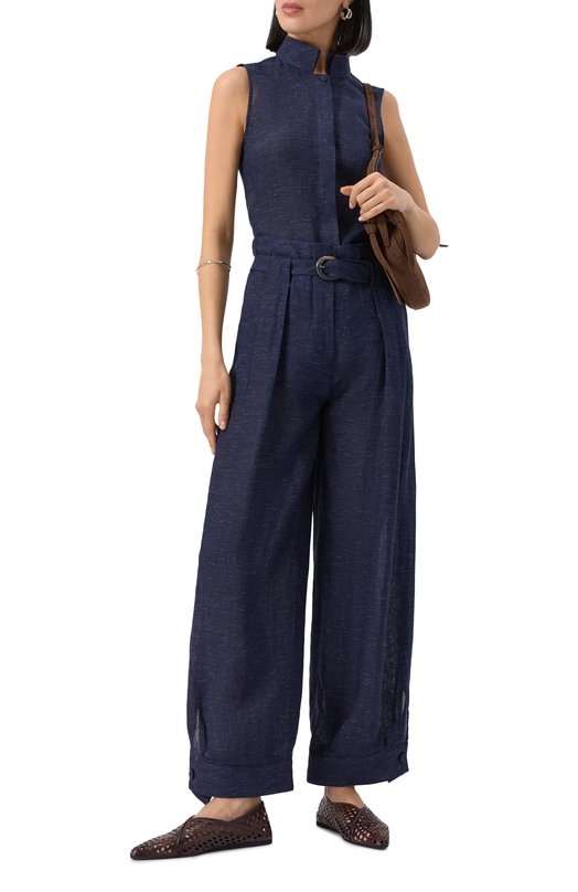 Брюки изо льна и вискозы Emporio Armani EW000975/TE10381 Синий  EW000975/TE10381 Фото 2