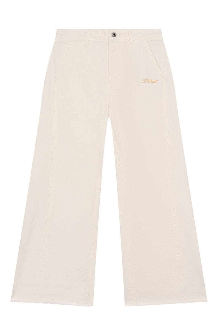 Детские джинсы OFF-WHITE молочного цвета, арт. 0GYB002S25DEN001/4-12 | Фото 1 (Автоматизация состава: Проставлено; Материал внешний: Хлопок; Нос: Не проставлено; Детали: Однотонный; Ростовка одежда: 8 лет | 128 см, 12 лет | 152 см, 6 лет | 116 см)