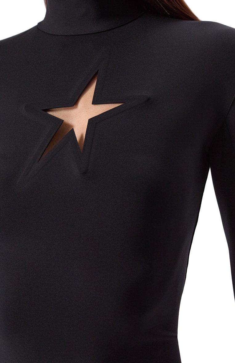 Женский топ MUGLER черного цвета, арт. 25P3T00725859 | Фото 5 (Длина (для топов): Стандартные; Рукава: Длинные; Стили: Гламурный; Материал внешний: Синтетический материал; Автоматизация состава: Проставлено; Автоматизация ТО: Проставлено)