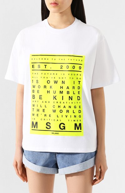 Хлопковая футболка MSGM белого цвета по цене 12100 руб., арт. 2841MDM222 207298, фото 3 Хлопковая футболка MSGM, арт. 2841MDM222 207298, фото 3