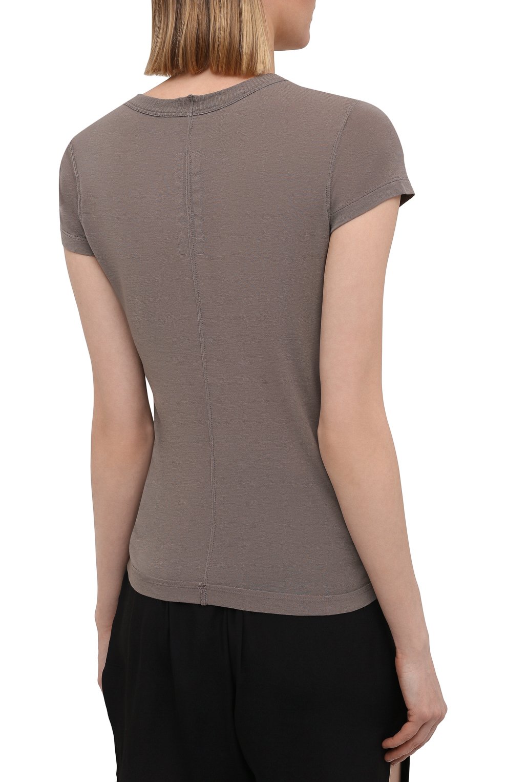 Футболка из вискозы и шелка RICK OWENS серого цвета по цене 25650 руб., арт. RP21S3235/JS, фото 4 Футболка из вискозы и шелка RICK OWENS, арт. RP21S3235/JS, фото 4