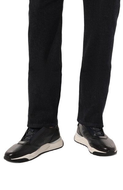 Кожаные кроссовки SANTONI темно-синего цвета по цене 65050 руб., арт. MBIM21694BINNDYEG60, фото 3 Кожаные кроссовки SANTONI, арт. MBIM21694BINNDYEG60, фото 3
