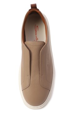 Женские кожаные кеды SANTONI темно-бежевого цвета, арт. WBCG61323BARTLLK | Фото 6 (Драгоценные камни: Проставлено; Материал сплава: Проставлено; Материал внешний: Натуральная кожа; Подошва: Платформа; Кросс-КТ: Низкие; Стили: Кэжуэл)