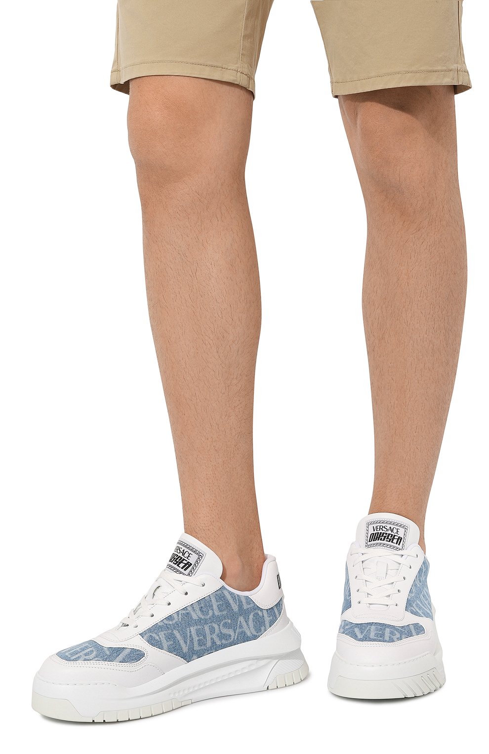 Комбинированные кроссовки odissea VERSACE белого цвета по цене 66150 руб., арт. 1008124/1A08271, фото 3 Комбинированные кроссовки odissea VERSACE, арт. 1008124/1A08271, фото 3