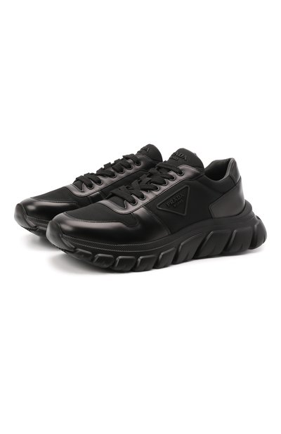 Комбинированные кроссовки PRADA черного цвета по цене 94000 руб., арт. 2EE366-3KZP-F0002, фото 1 Комбинированные кроссовки PRADA, арт. 2EE366-3KZP-F0002, фото 1