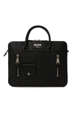 Мужская портфель biker MOSCHINO черного цвета, арт. A7448/8002 | Фото 1 (Материал сплава: Проставлено; Драгоценные камни: Проставлено; Ремень/цепочка: На ремешке; Размер: large; Материал: Натуральная кожа; Сумки-технические: Портфели)