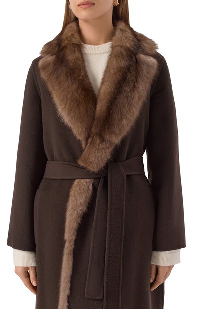 Пальто из шерсти и кашемира с отделкой из соболя MANZONI24, арт. 24M1398-DB1Z, фото 5