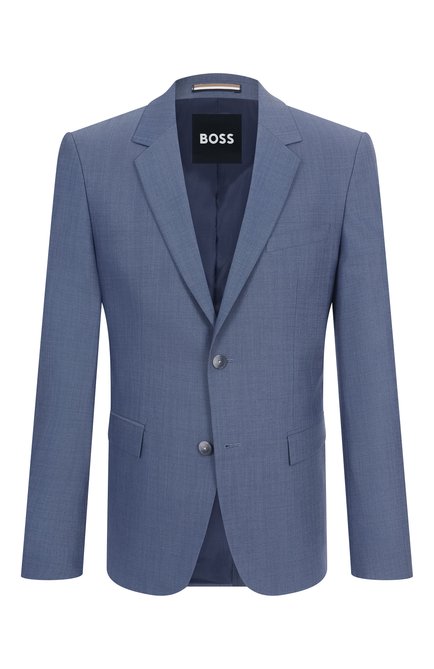 Мужской шерстяной пиджак BOSS синего цвета, арт. 50535030 | Фото 1 (Драгоценные камни: Проставлено; Материал сплава: Проставлено; Длина (для топов): Стандартные; Рукава: Длинные; Материал внешний: Шерсть)