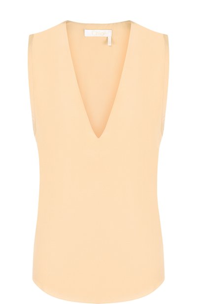 Женский однотонный шелковый топ с v-образным вырезом CHLOÉ, арт. CHC18AHT40004