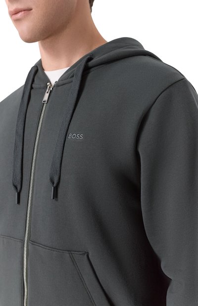 Хлопковая толстовка BOSS темно-зеленого цвета по цене 25950 руб., арт. 50546405, фото 5 Хлопковая толстовка BOSS, арт. 50546405, фото 5