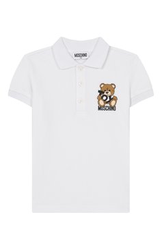 Детское хлопковое поло MOSCHINO белого цвета, арт. HRM03Y/LFA01/4-8 | Фото 1 (Рукава: Короткие; Материал внешний: Хлопок; Тематический товар: Teddy Bear; Автоматизация состава: Проставлено; Автоматизация ТО: Проставлено; Ростовка одежда: 4 года | 104 см, 5 лет | 110 см, 6 лет | 116 см, 8 лет | 128 см)