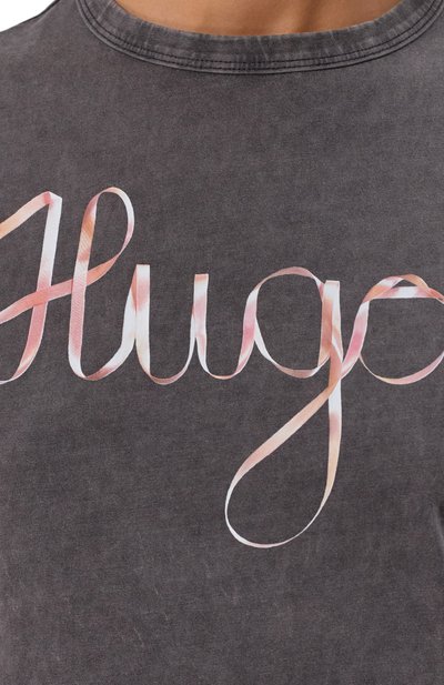 Хлопковая футболка HUGO серого цвета по цене 7940 руб., арт. 50544868, фото 5 Хлопковая футболка HUGO, арт. 50544868, фото 5