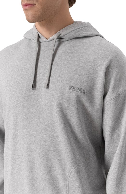 Хлопковое худи Zegna N6MH0/194 Серый  N6MH0/194 Фото 5