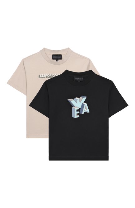 Детская комплект из двух футболок EMPORIO ARMANI разноцветного цвета, арт. EB000318/AF13913 | Фото 1 (Материал сплава: Проставлено; Драгоценные камни: Проставлено; Материал внешний: Хлопок; Рукава: Короткие)