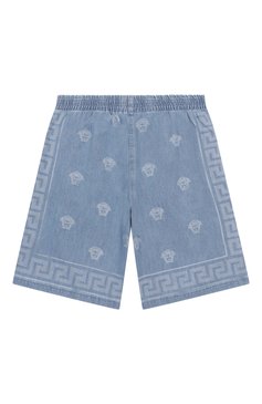 Детские джинсовые шорты VERSACE голубого цвета, арт. 1018266/1A13070/8A-14A | Фото 2 (Материал внешний: Хлопок, Деним; Нос: Не проставлено; Кросс-КТ: Деним; Ростовка одежда: 8 лет | 128 см, 10 - 11 лет | 140 - 146см, 12 лет | 152 см, 16 лет | 164 см)