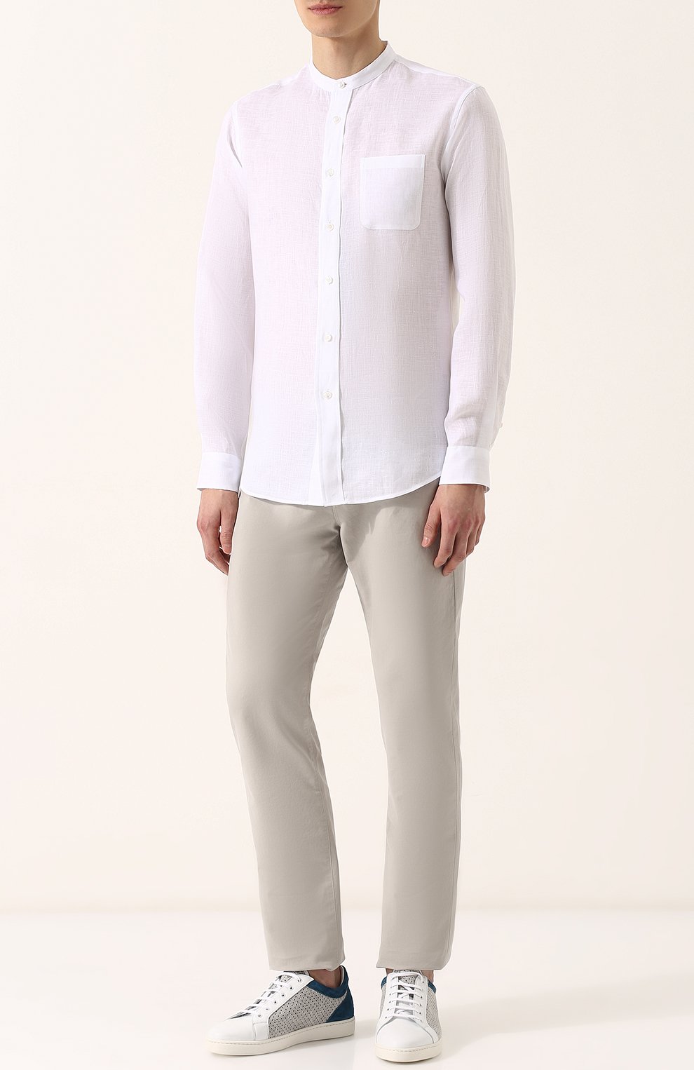 Льняная рубашка с воротником-стойкой GIORGIO ARMANI белого цвета по цене 38800 руб., арт. WSC6QT/WS16C, фото 2 Льняная рубашка с воротником-стойкой GIORGIO ARMANI, арт. WSC6QT/WS16C, фото 2