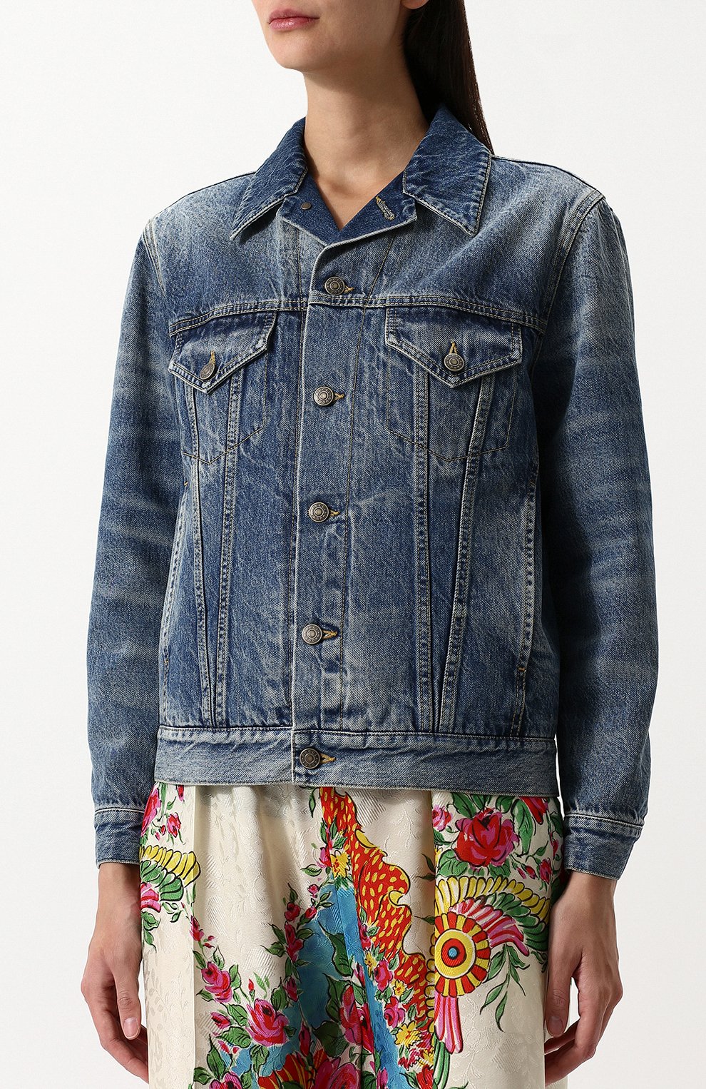 Джинсовая куртка с потертостями и принтом на спине GUCCI, арт. 502750/XR949, фото 3