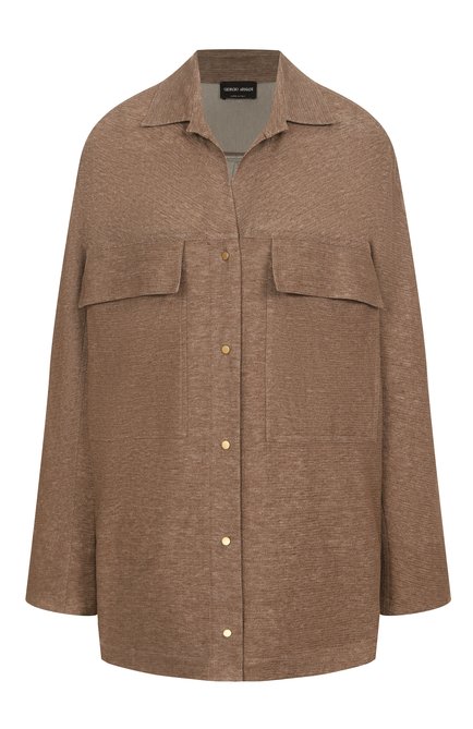 Женская рубашка изо льна и вискозы GIORGIO ARMANI коричневого цвета, арт. GW000905/AF15060 | Фото 1 (Материал внешний: Лен, Вискоза; Длина (для топов): Стандартные; Автоматизация состава: Проставлено; Автоматизация ТО: Проставлено; Рукава: Длинные)