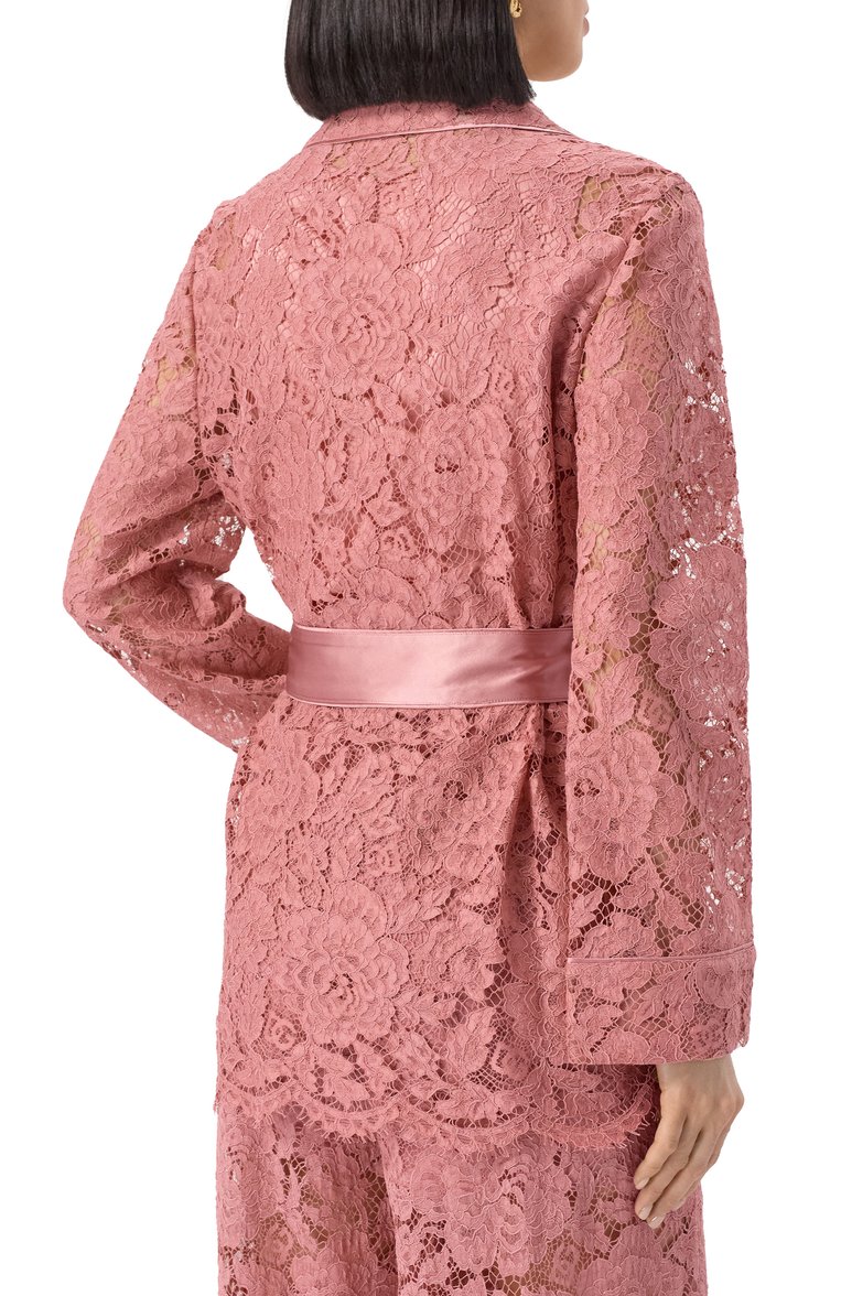 Женская блузка DOLCE & GABBANA розового цвета, арт. F5R56T/HLM7L | Фото 4 (Материал внешний: Хлопок, Вискоза; Длина (для топов): Удлиненные; Рукава: Длинные; Кросс-КТ: костюм; Стили: Романтичный; Женское Кросс-КТ: Блуза-одежда; Принт: Без принта; Автоматизация ТО: Прос�тавлено; Размерность: Идёт в размер; Автоматизация состава: Проставлено)