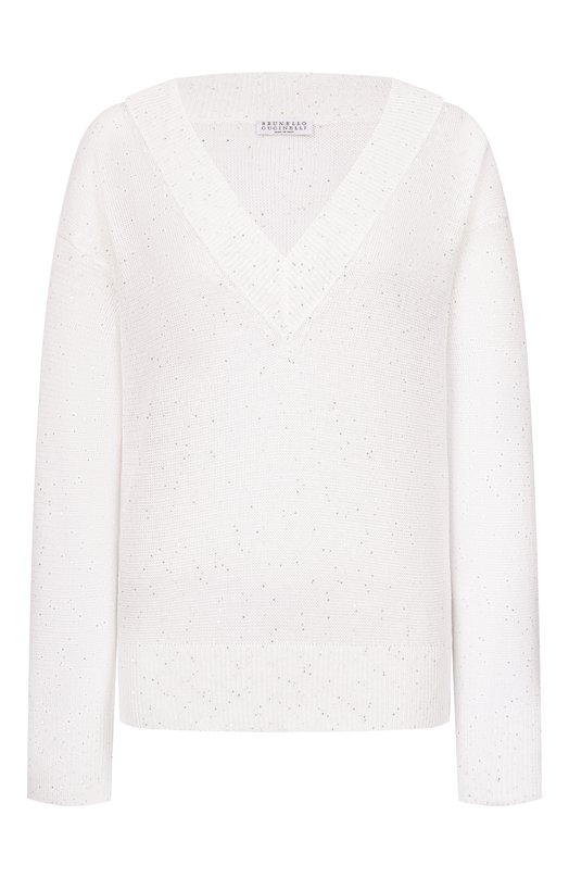 Пуловер изо льна и хлопка Brunello Cucinelli MDT746412 Белый MDT746412