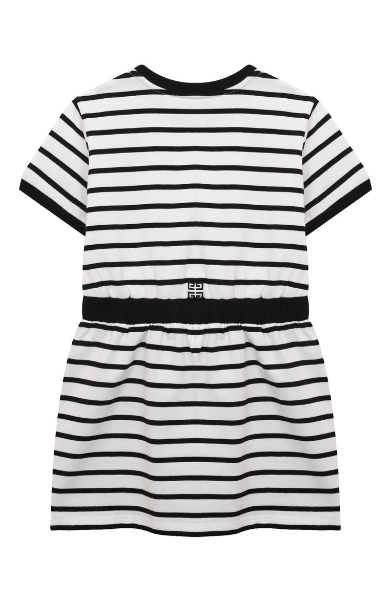 Детское хлопковое платье GIVENCHY черно-белого цвета, арт. H30043/4A-5A | Фото 2 (Материал сплава: Проставлено; Драгоценные камни: Проставлено; Рукава: Коротк�ие; Материал внешний: Хлопок; Случай: Повседневный; Девочки Кросс-КТ: Платье-одежда; Ростовка одежда: 3 года | 98 см, 4 года | 104 см)
