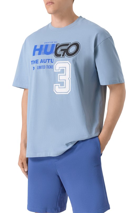 Хлопковая футболка HUGO Blue 50544168 Голубой  50544168 Фото 3