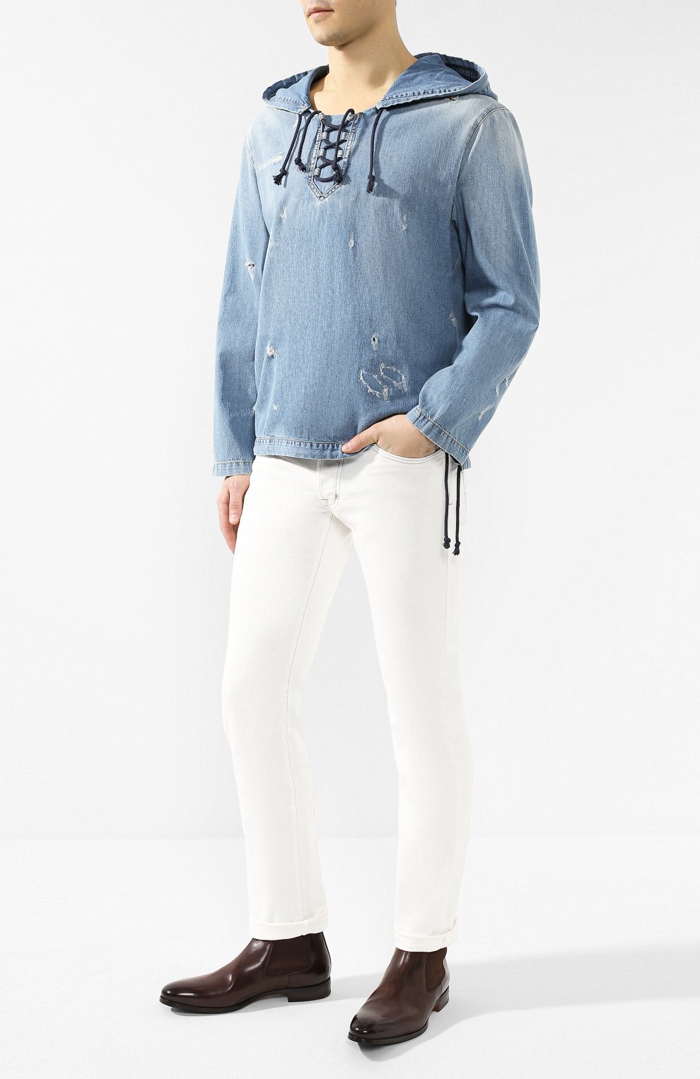 Джинсовое худи SAINT LAURENT синего цвета по цене 114000 руб., арт. 551378/YQ880, фото 2 Джинсовое худи SAINT LAURENT, арт. 551378/YQ880, фото 2