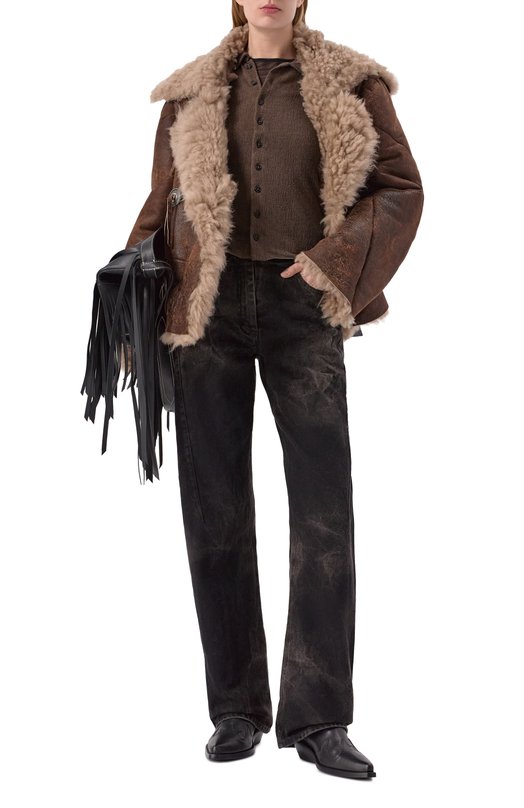 Шерстяная рубашка Ann Demeulemeester B0013581/FA619 Коричневый  B0013581/FA619 Фото 2