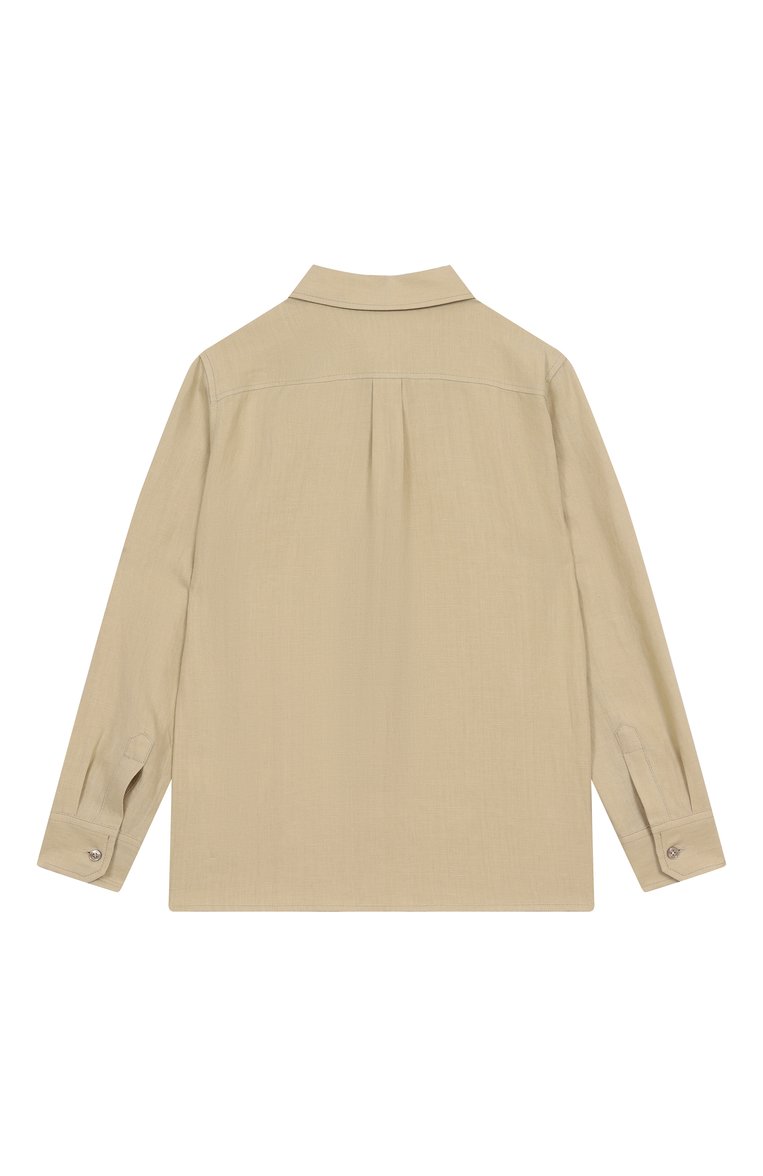 Детская льняная рубашка DOLCE & GABBANA бежевого цвета, арт. L42S70/FU4LH/8-14 | Фото 2 (Рукава: Длинные; Материал внешний: Лен; Случай: Повседневный; Автоматизация состава: Проставлено; Автоматизация ТО: Проставлено; Ростовка одежда: 10 - 11 лет | 140 - 146см, 8 лет | 128 см, 13 - 15 лет | 158 см, 16 лет | 164 см)